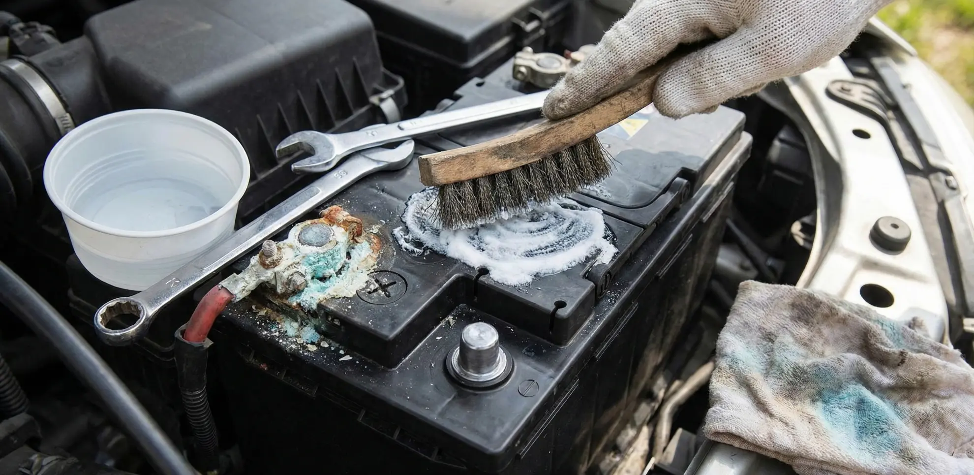 limpieza de bornes sulfatados de bateria coche