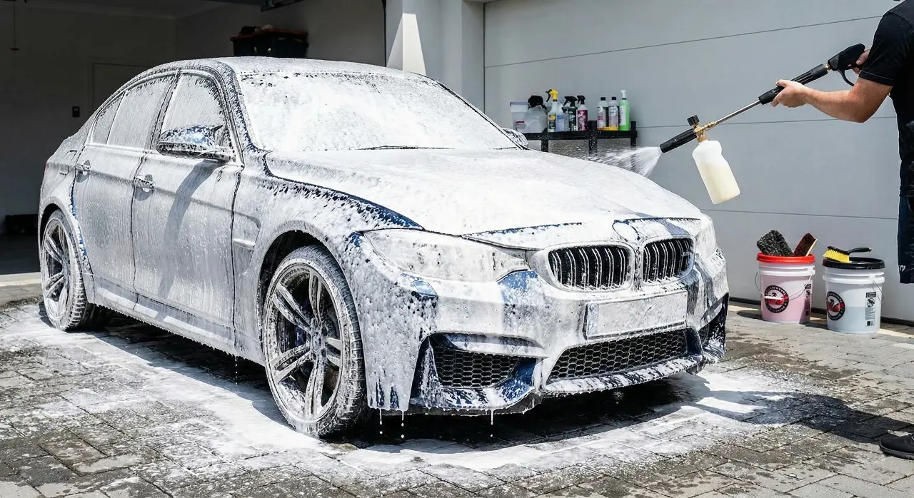 Limpieza con snow foam de coche